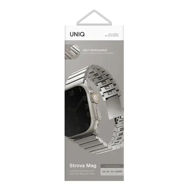UNIQ STROVA MAG ADJUSTABLE STAINLESS STEEL BAND WITH MAGNETIC CLASP FOR APPLE WATCH 49|45|44|42MM | SILVER